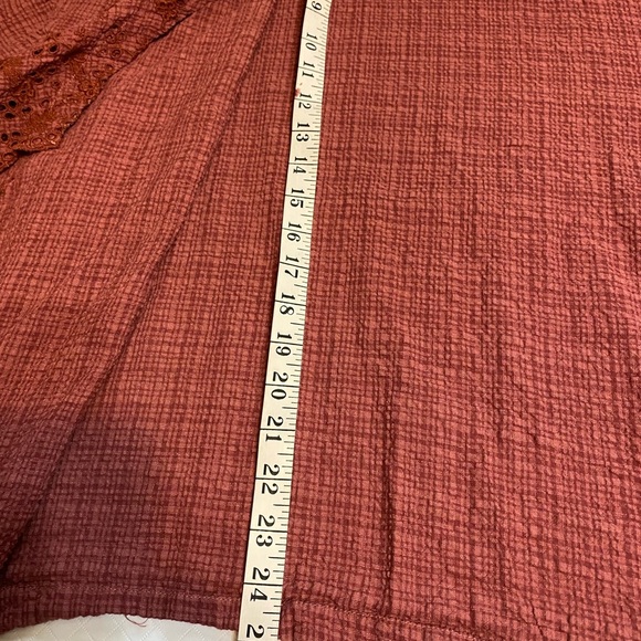 Elegant Rust Open-Front cut work seersucker cardigan waterfall hem L - Picture 7 of 13